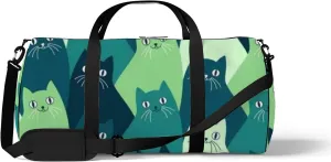 Green Cute Kawaii Cat Sports Bag Tote Bag Waterproof Gym Bag with Shoulder Strap Zipper 2 Side Pockets for Men and Women, Travel and Storage Shoulder Bag.