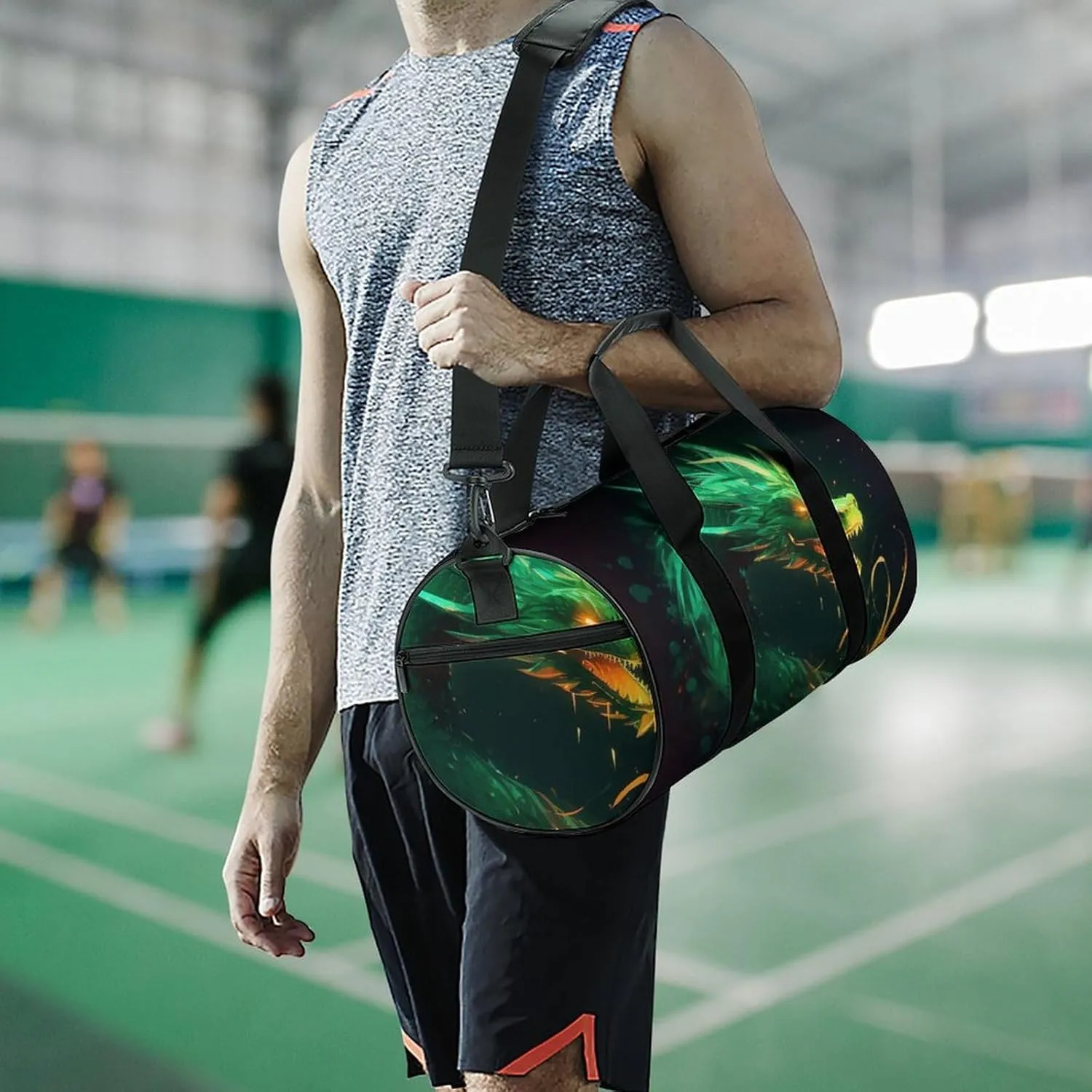 Green Dragon Gym Bag Small Travel Duffle Bag with Compartment Carry On Weekender Bag for Women Men
