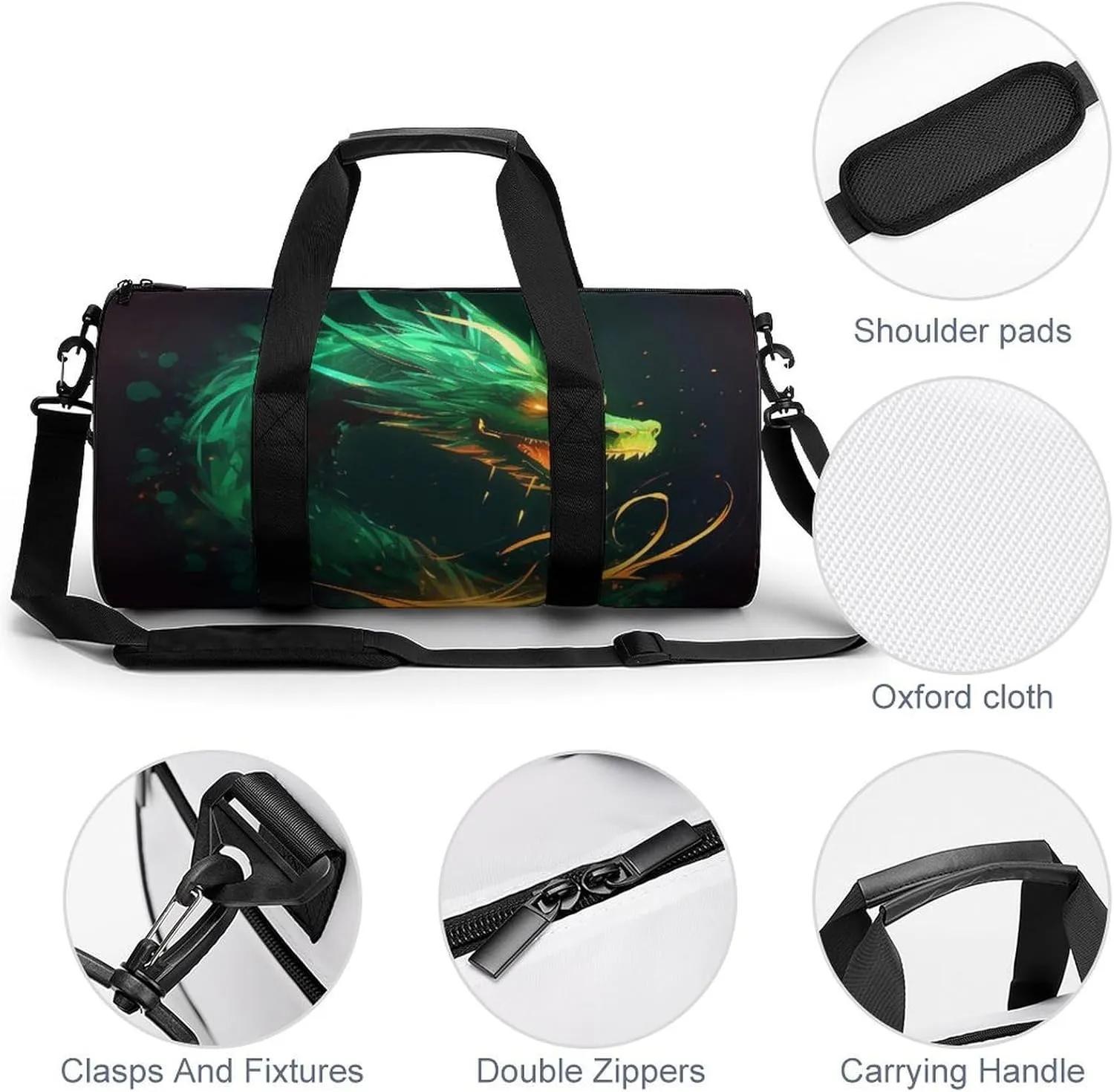 Green Dragon Gym Bag Small Travel Duffle Bag with Compartment Carry On Weekender Bag for Women Men