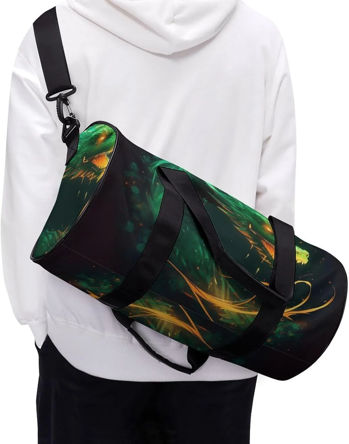 Green Dragon Gym Bag Small Travel Duffle Bag with Compartment Carry On Weekender Bag for Women Men