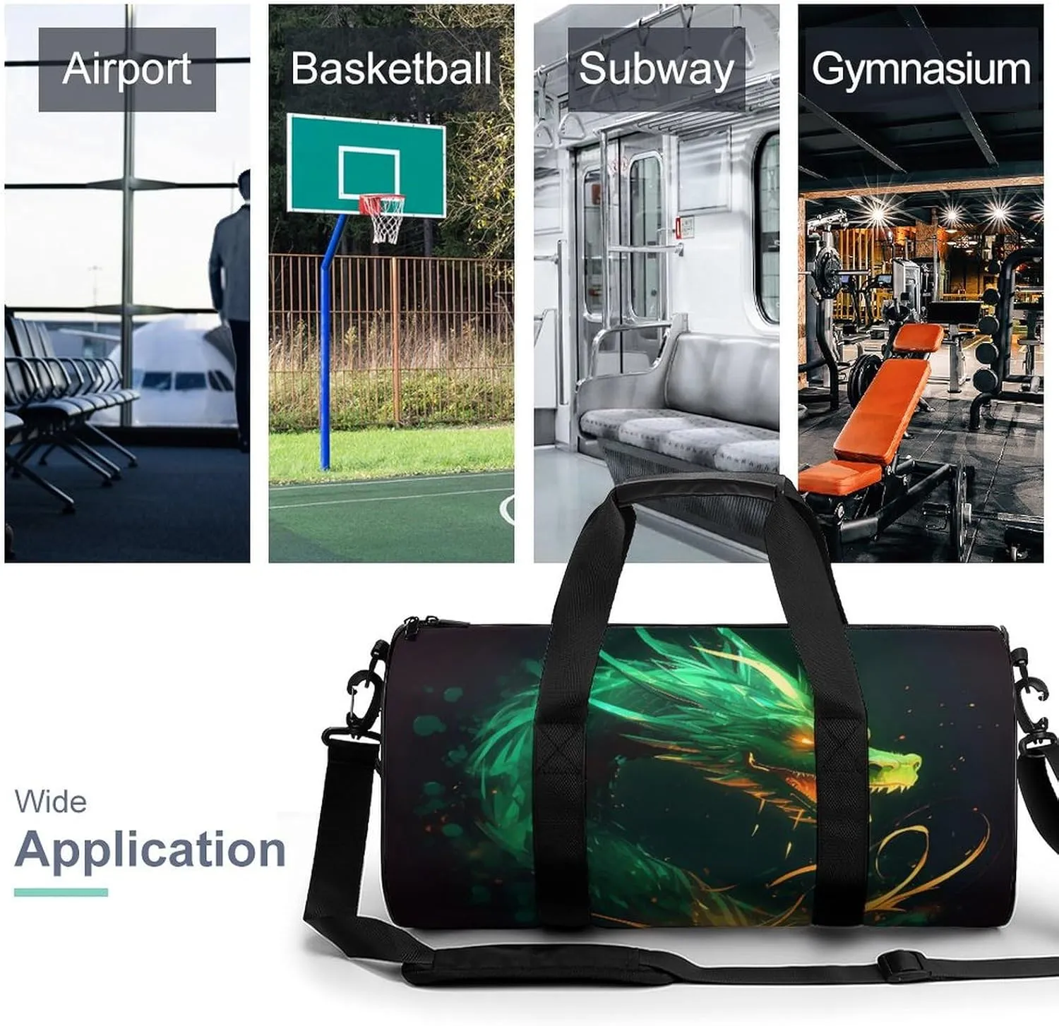 Green Dragon Gym Bag Small Travel Duffle Bag with Compartment Carry On Weekender Bag for Women Men
