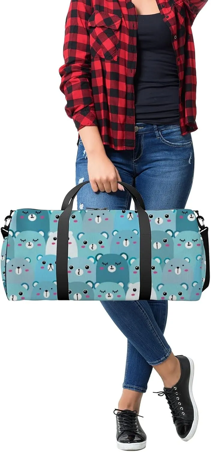 Green Kawaii Cute Cartoon Bear Sports Bag Tote Bag Waterproof Gym Bag with Shoulder Strap Zipper 2 Side Pockets for Men and Women, Travel and Storage Shoulder Bag.