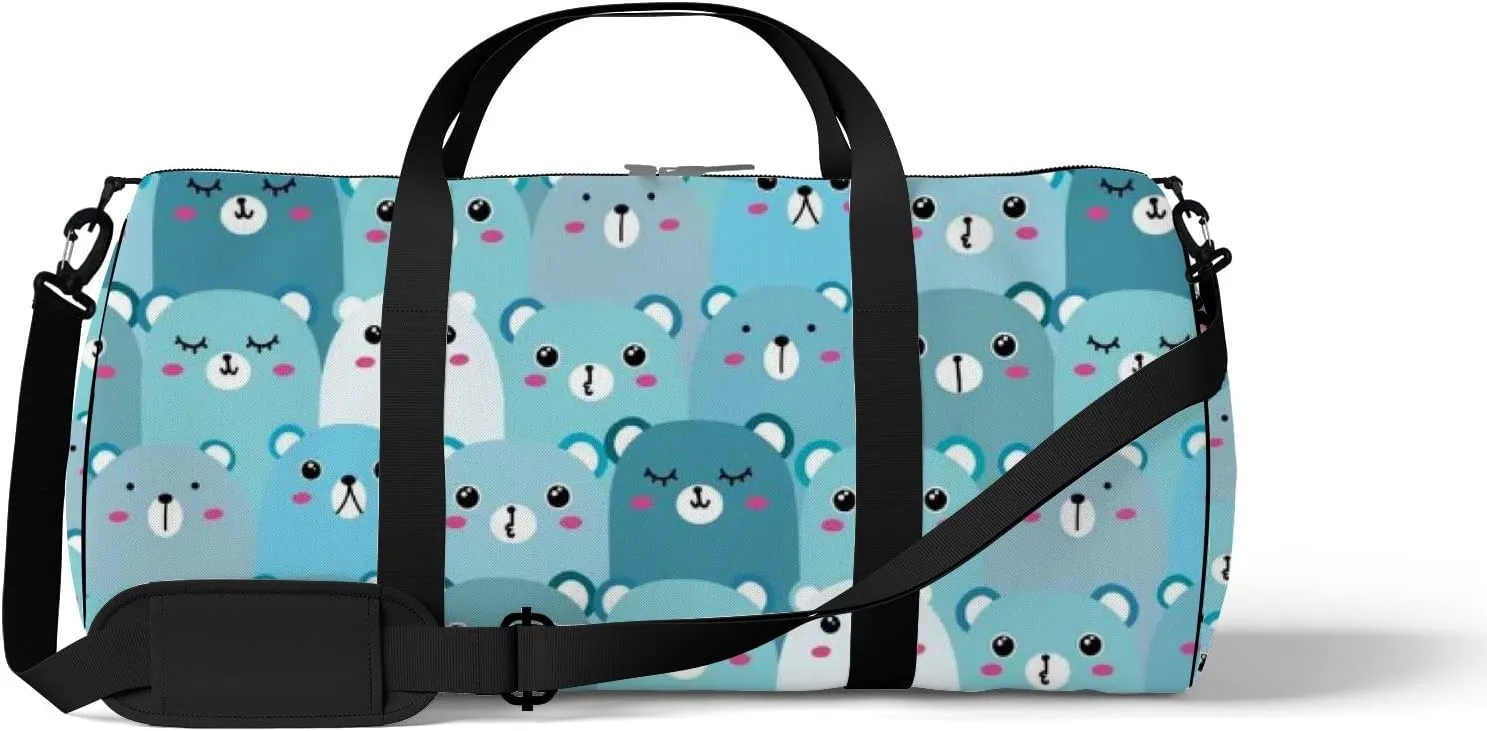 Green Kawaii Cute Cartoon Bear Sports Bag Tote Bag Waterproof Gym Bag with Shoulder Strap Zipper 2 Side Pockets for Men and Women, Travel and Storage Shoulder Bag.