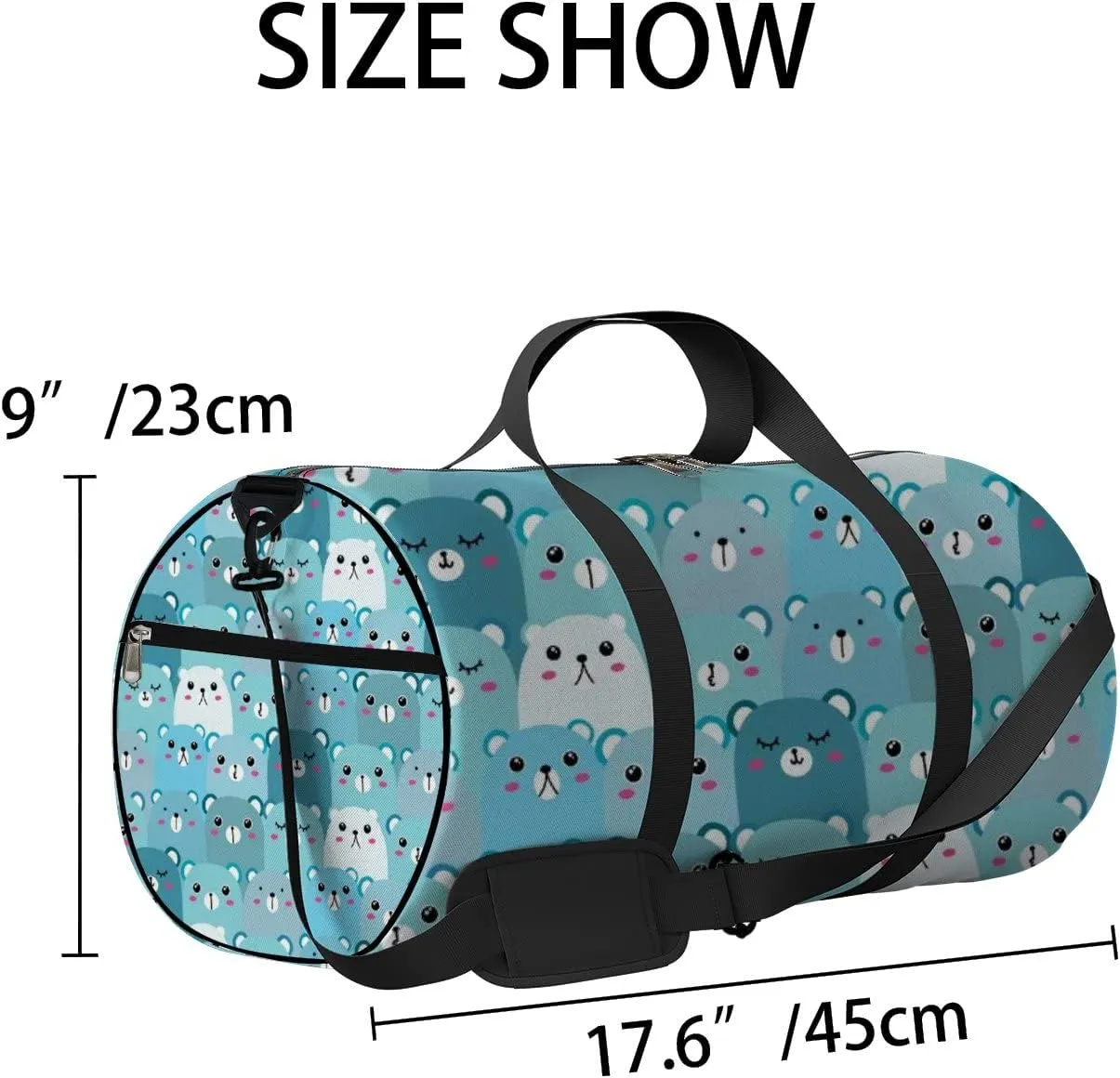Green Kawaii Cute Cartoon Bear Sports Bag Tote Bag Waterproof Gym Bag with Shoulder Strap Zipper 2 Side Pockets for Men and Women, Travel and Storage Shoulder Bag.