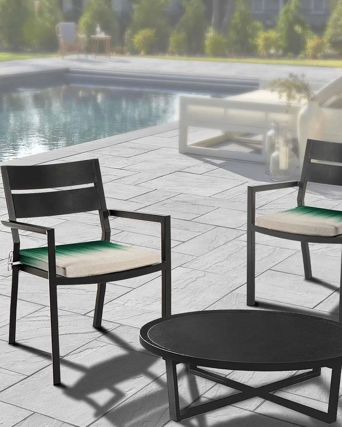 Green Ombre Stripe Outdoor Cushion Chair Cover Set of 4 - Waterproof Couch Seat Covers, Abstract Art Modern Gradient Beige Patio Furniture Protector Cushions Slipcovers for Sofa/RV, 22"x22"x4"