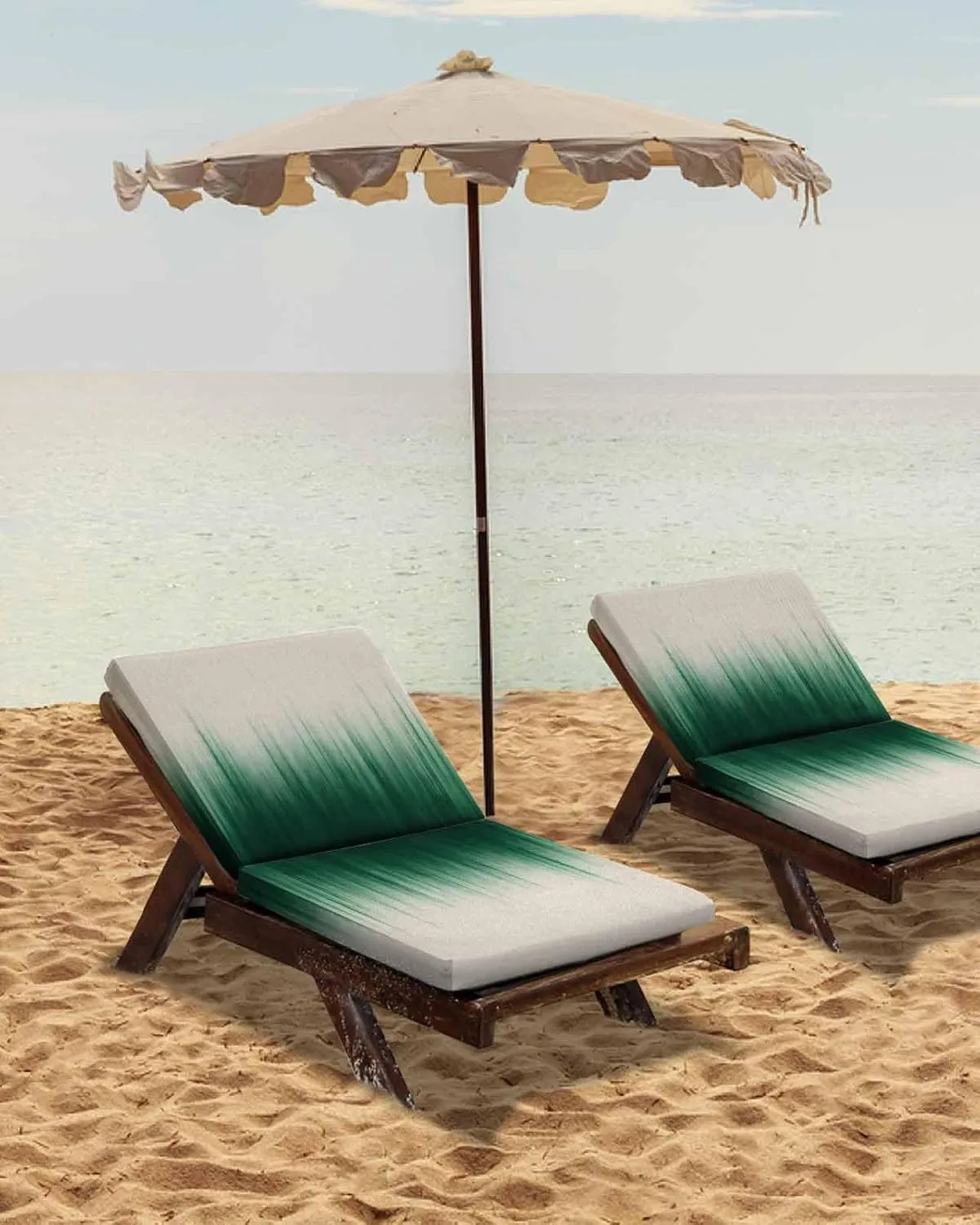 Green Ombre Stripe Outdoor Cushion Chair Cover Set of 4 - Waterproof Couch Seat Covers, Abstract Art Modern Gradient Beige Patio Furniture Protector Cushions Slipcovers for Sofa/RV, 22"x22"x4"