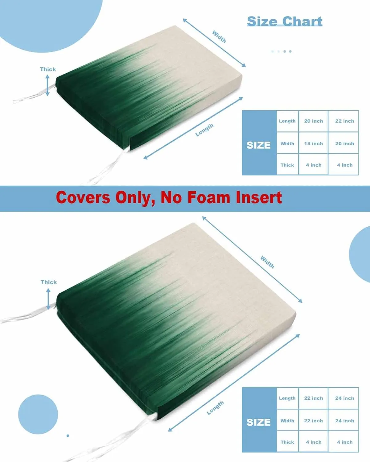 Green Ombre Stripe Outdoor Cushion Chair Cover Set of 4 - Waterproof Couch Seat Covers, Abstract Art Modern Gradient Beige Patio Furniture Protector Cushions Slipcovers for Sofa/RV, 22"x22"x4"