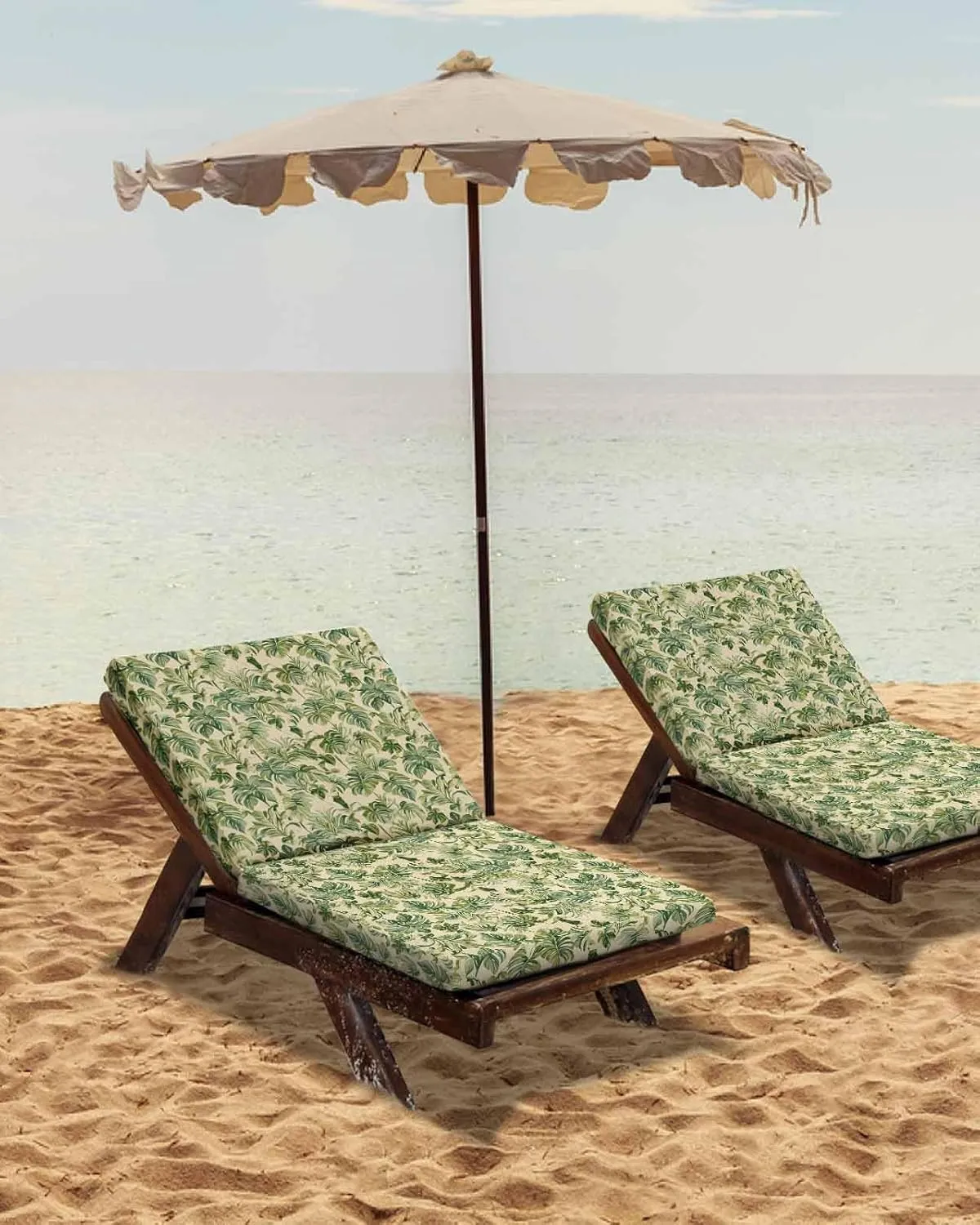 Green Palm Leaf Outdoor Cushion Chair Cover Set of 2 - Waterproof Couch Seat Covers, Watercolor Summer Botanical Patio Furniture Protector Cushions Slipcovers for Sofa/RV, 20"x18"x4"