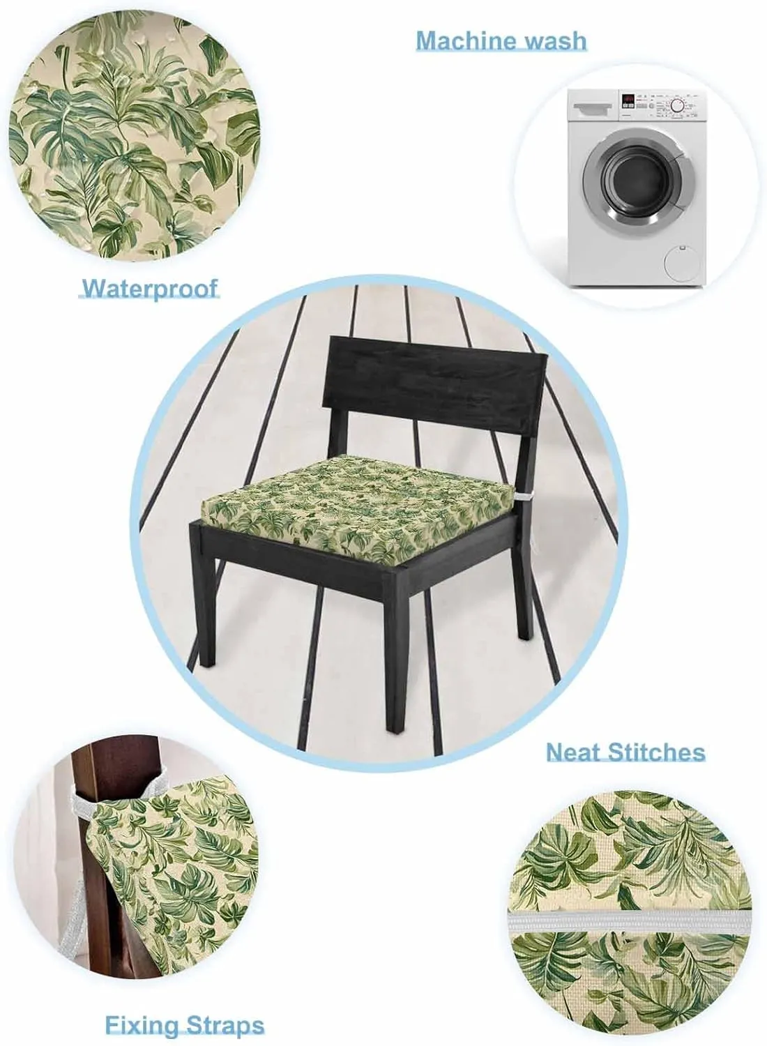 Green Palm Leaf Outdoor Cushion Chair Cover Set of 2 - Waterproof Couch Seat Covers, Watercolor Summer Botanical Patio Furniture Protector Cushions Slipcovers for Sofa/RV, 20"x18"x4"