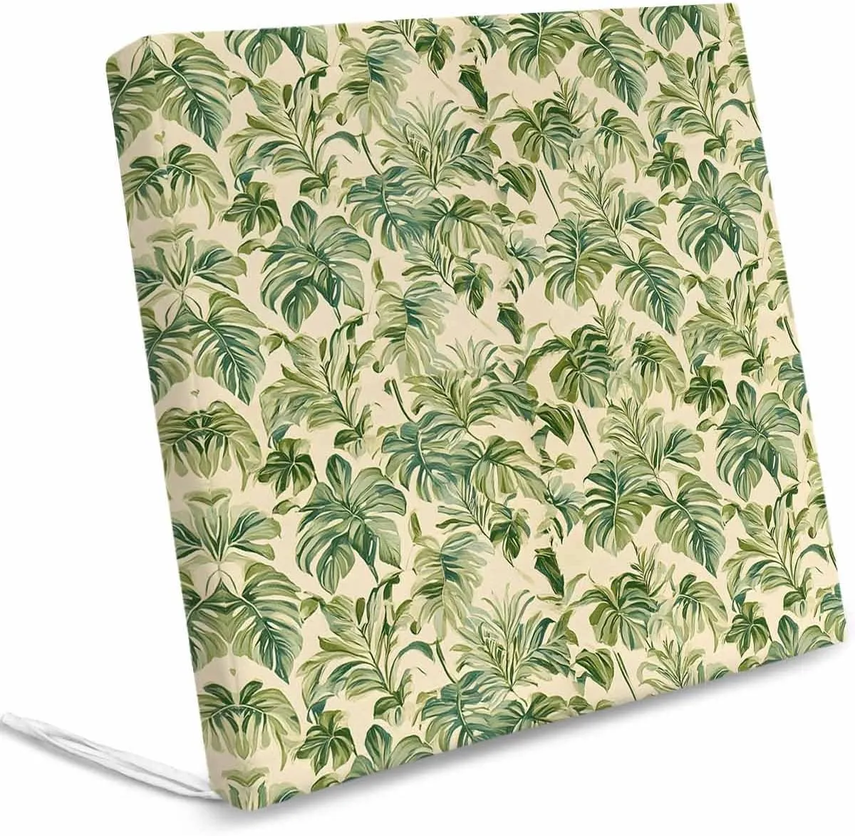 Green Palm Leaf Outdoor Cushion Chair Cover Set of 2 - Waterproof Couch Seat Covers, Watercolor Summer Botanical Patio Furniture Protector Cushions Slipcovers for Sofa/RV, 20"x18"x4"
