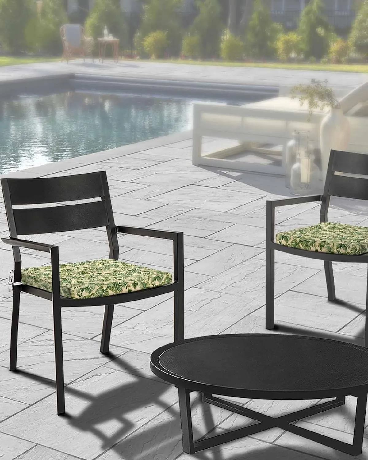 Green Palm Leaf Outdoor Cushion Chair Cover Set of 2 - Waterproof Couch Seat Covers, Watercolor Summer Botanical Patio Furniture Protector Cushions Slipcovers for Sofa/RV, 20"x18"x4"