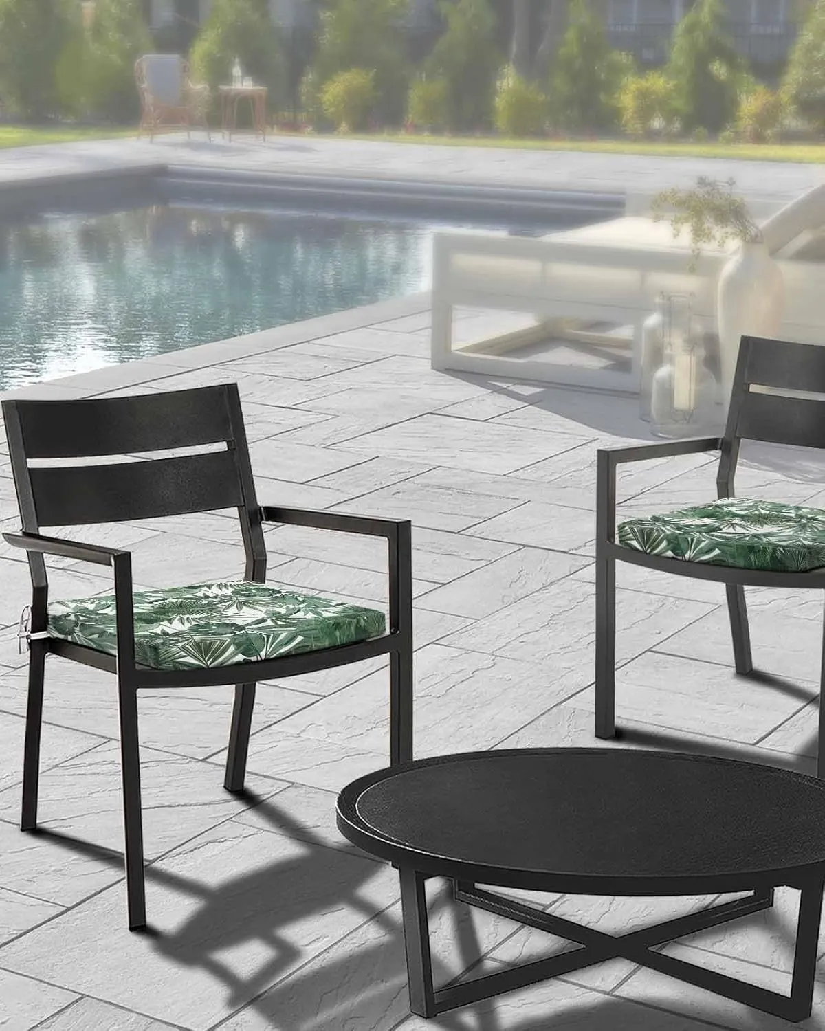 Green Palm Trees Outdoor Cushion Chair Cover Set of 2 - Waterproof Couch Seat Covers, Summer Botanical Watercolor Leaves Patio Furniture Protector Cushions Slipcovers for Sofa/RV, 24"x24"x4"