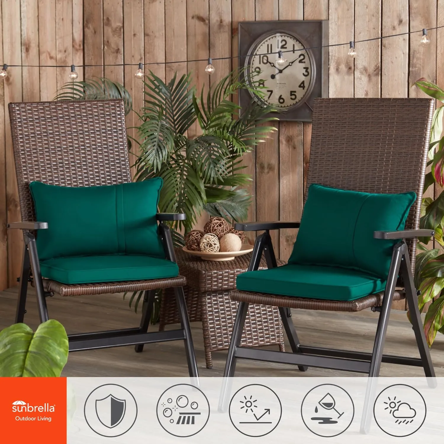 Greendale Home Fashions Sunbrella 17 in. Square Outdoor Corded Chair Pad, Canvas Forest 2 Count