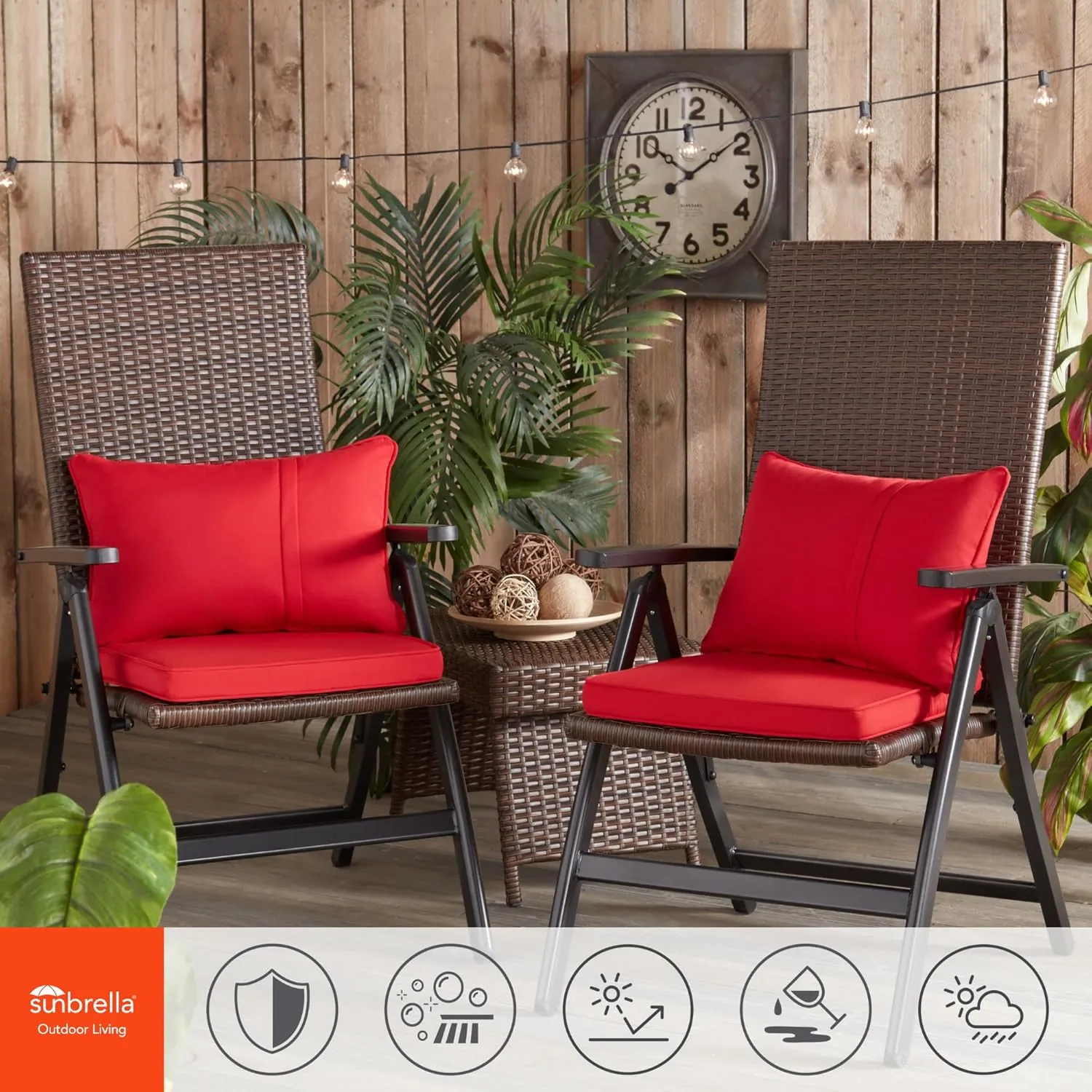 Greendale Home Fashions Sunbrella 17 in. Square Outdoor Corded Chair Pad, Canvas Jockey Red 2 Count