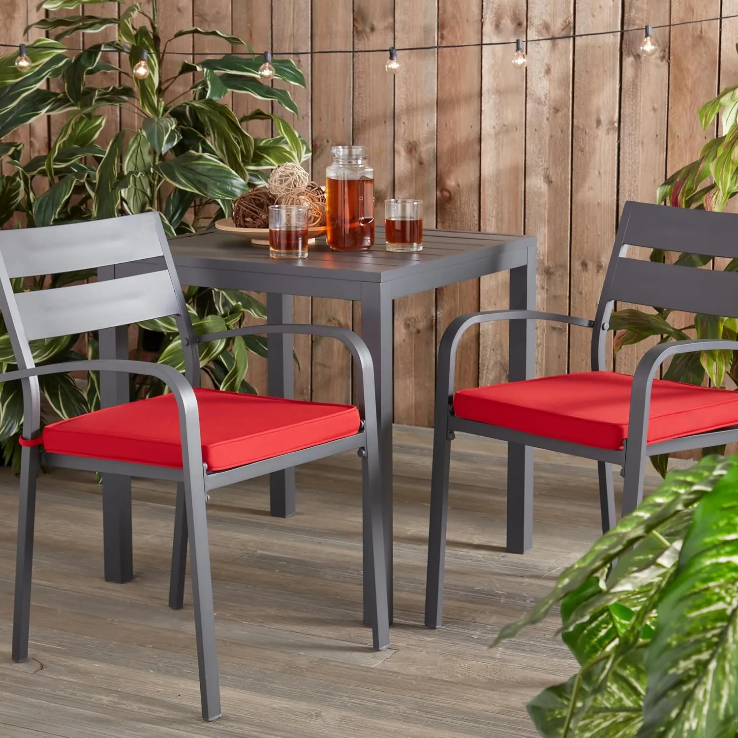Greendale Home Fashions Sunbrella 17 in. Square Outdoor Corded Chair Pad, Canvas Jockey Red 2 Count
