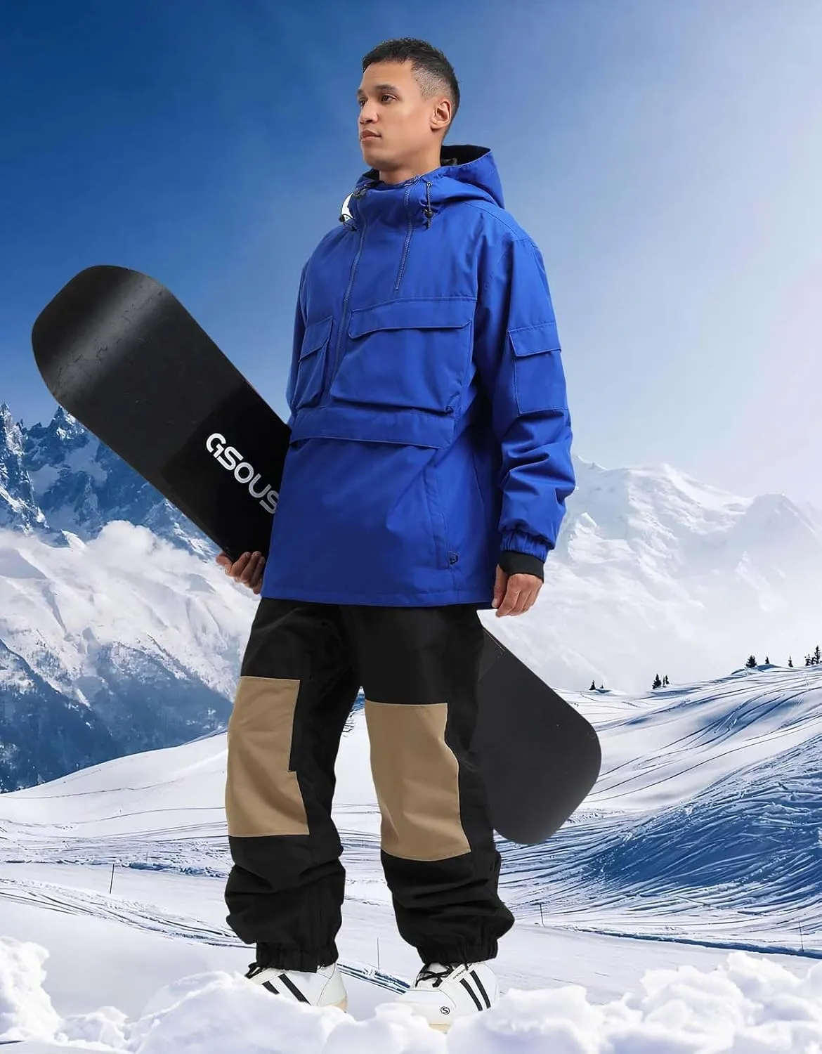 GSOU SNOW Men Ski Jacket Snowboard Coat Snow Pullover Hooded Winter Outdoor Sports Waterproof Windproof