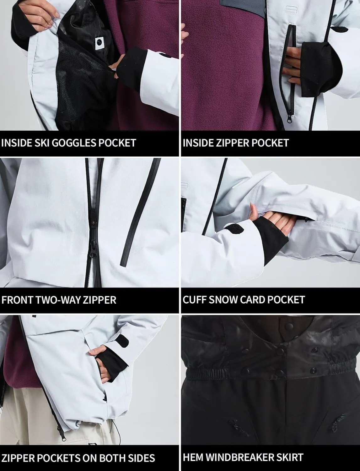 GSOU SNOW Men's Ski Jacket Women Waterproof Snowboard Coat Winter Snow Insulated Windproof Jacket