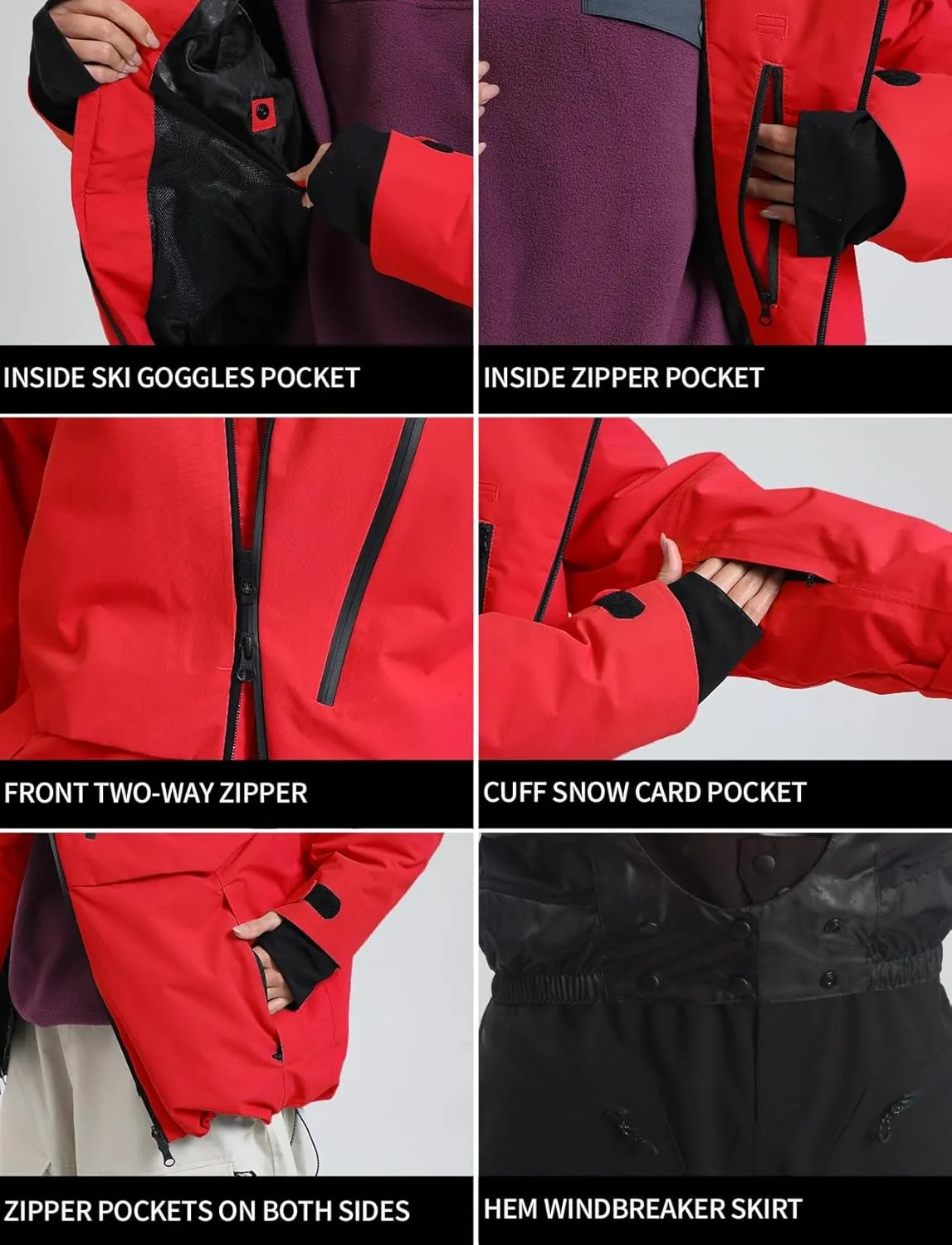 GSOU SNOW Men's Ski Jacket Women Waterproof Snowboard Coat Winter Snow Insulated Windproof Jacket