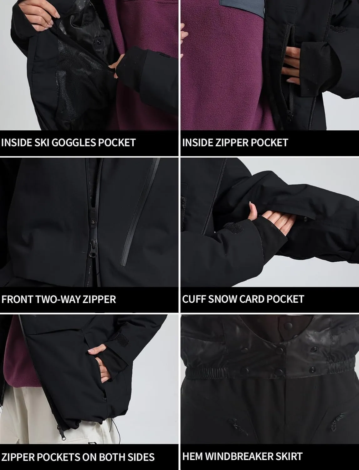 GSOU SNOW Men's Ski Jacket Women Waterproof Snowboard Coat Winter Snow Insulated Windproof Jacket