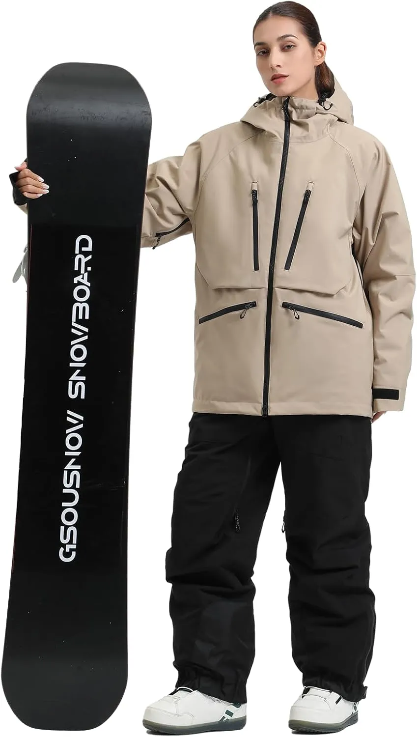 GSOU SNOW Mens Snowboard Jacket Womens Ski Coat Waterproof Insulated Snow Coat Winter Hooded Mountain Jackets
