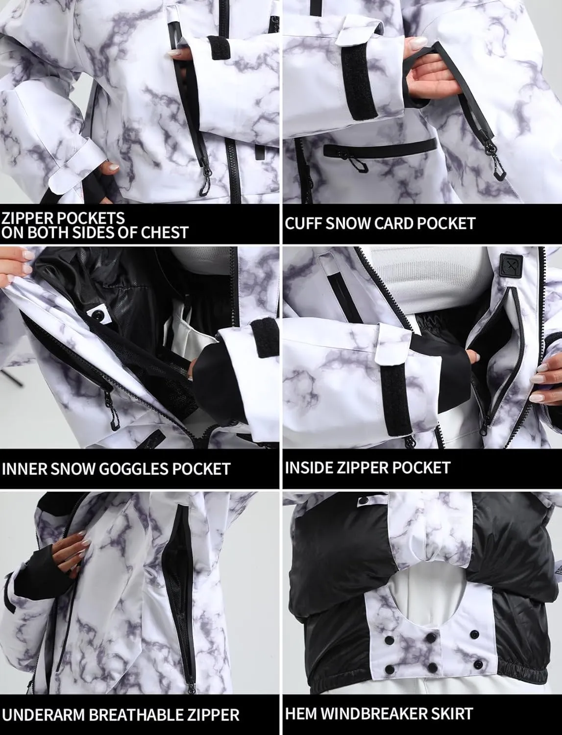 GSOU SNOW Mens Snowboard Jacket Womens Ski Coat Waterproof Insulated Snow Coat Winter Hooded Mountain Jackets