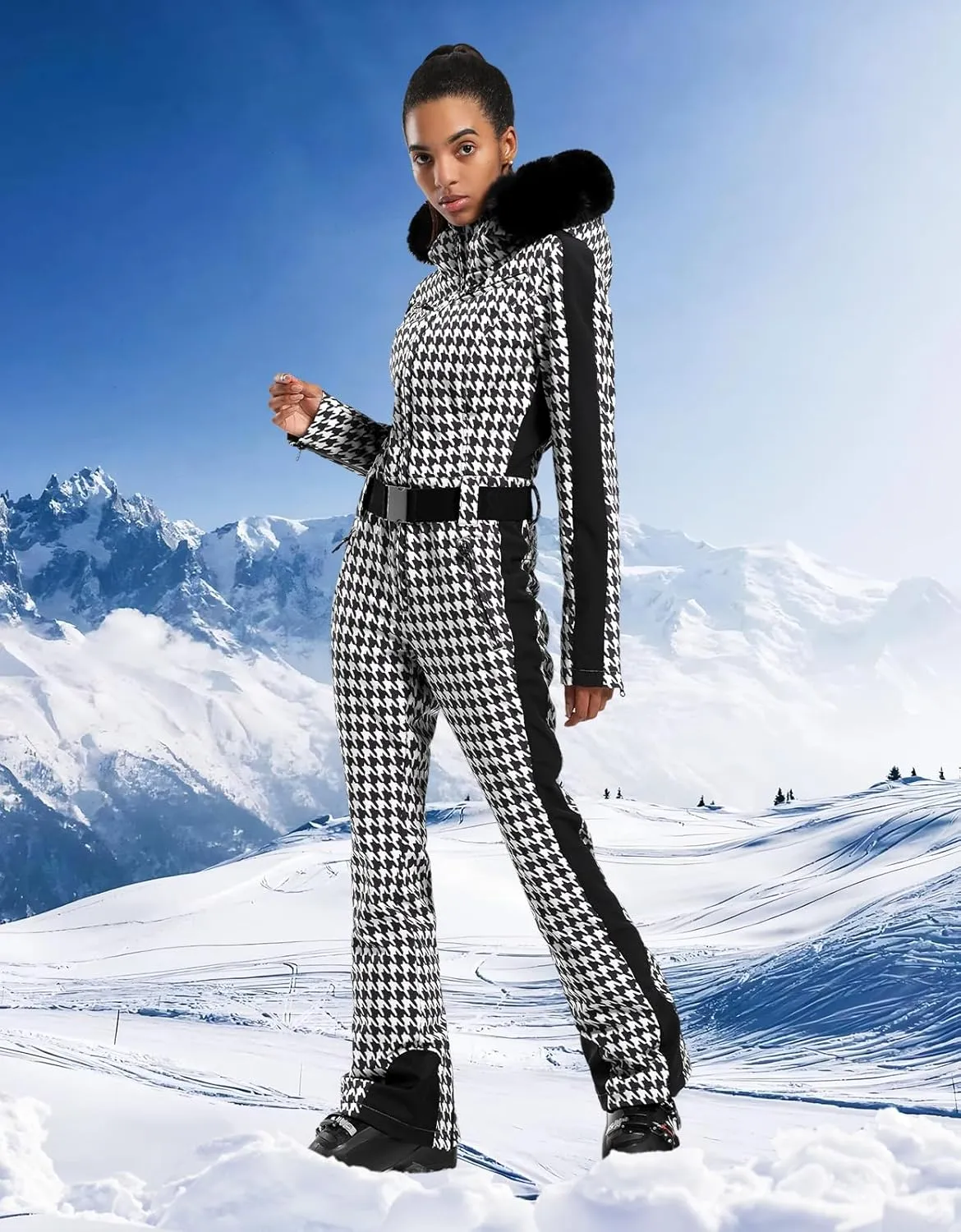 GSOU SNOW Womens Ski Suit One Piece Snowsuit Snowboard Slim Insulated Jumpsuit Jacket Waterproof Windproof for Outdoor Sports