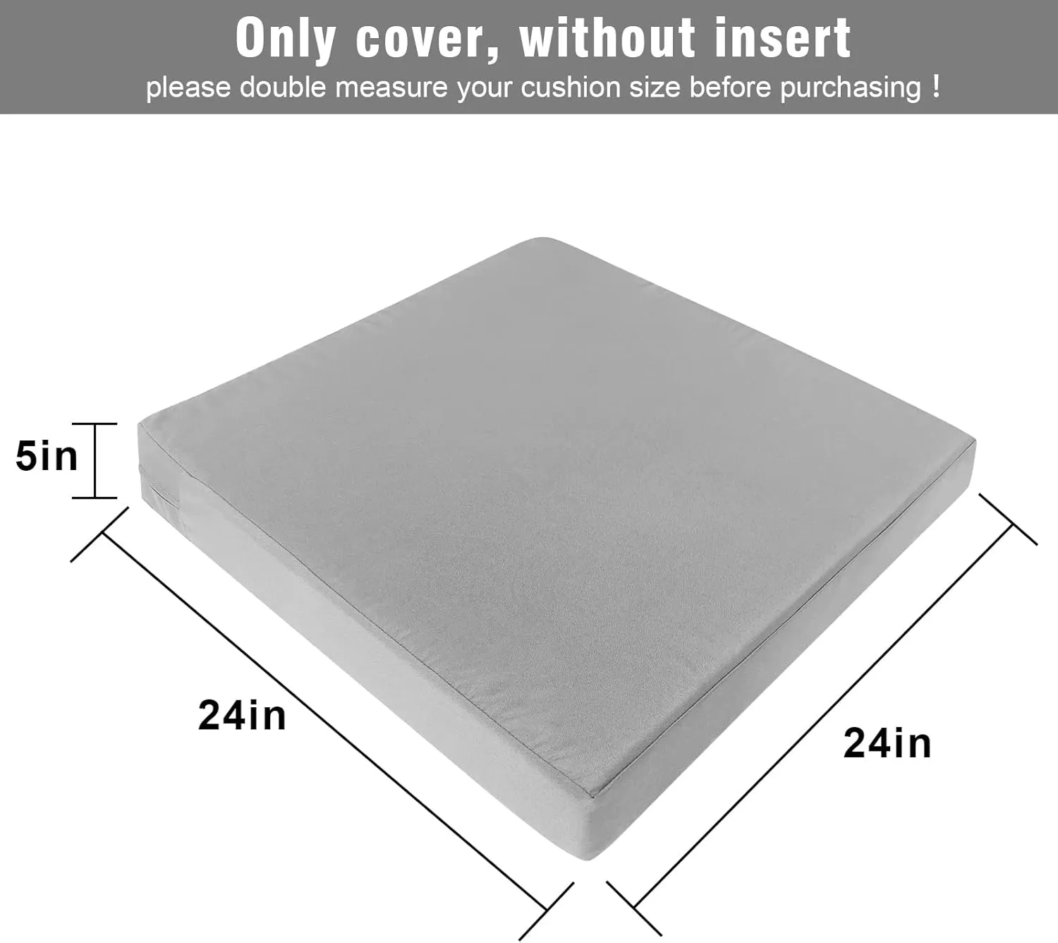 GUEGLSA Replacement Outdoor Cushion Covers 24x24x5 inch, Waterproof Patio Seat Cushion Slipcovers, Chair Cushion Slip Cover, Set of 2, Grey