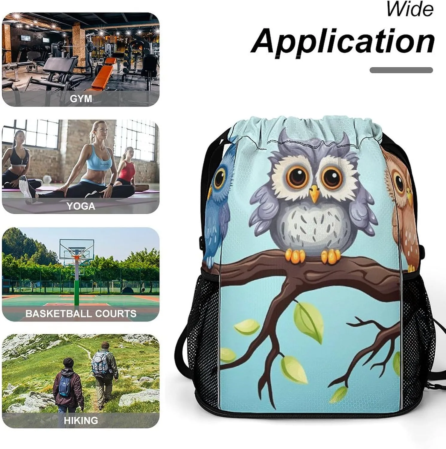 Gym Bag for Women Men Owls on A BranchTravel Duffel Bag Large Capacity Sports Drawstring Backpack