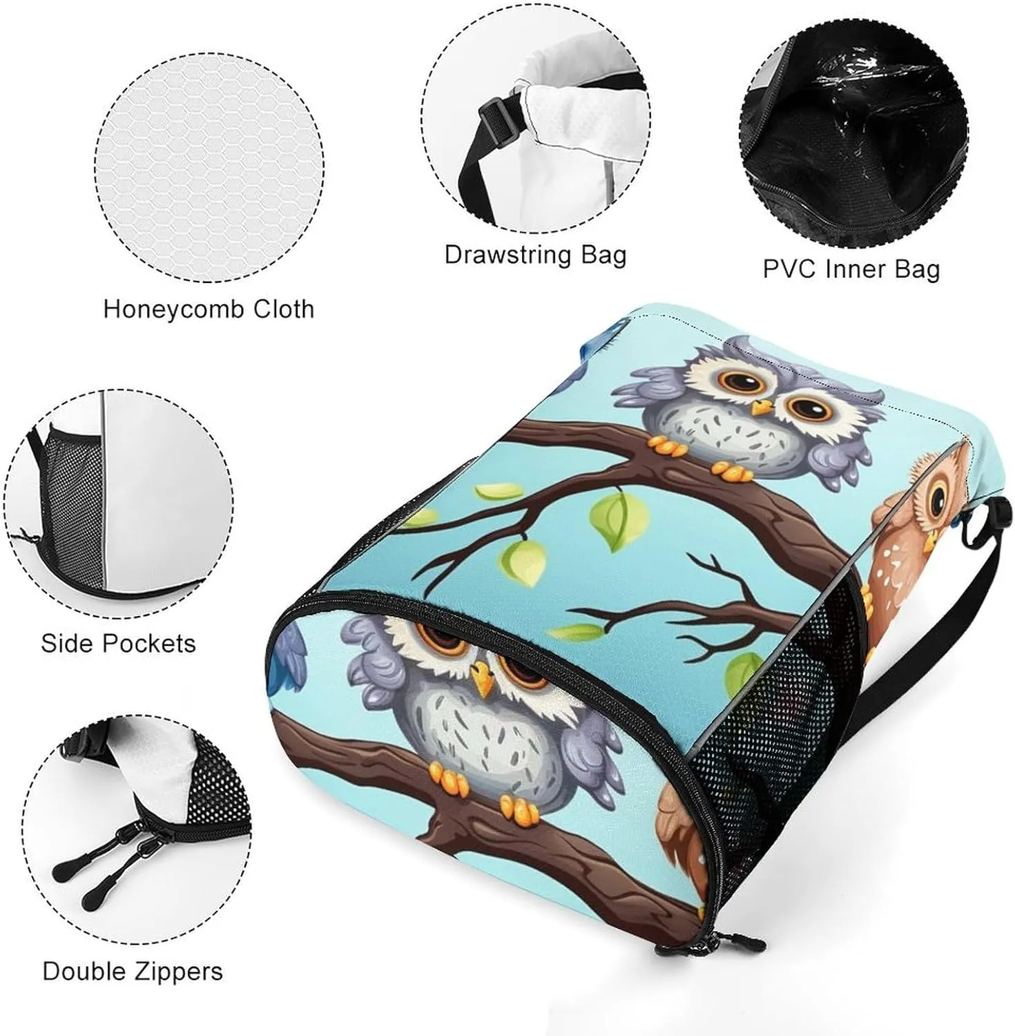Gym Bag for Women Men Owls on A BranchTravel Duffel Bag Large Capacity Sports Drawstring Backpack