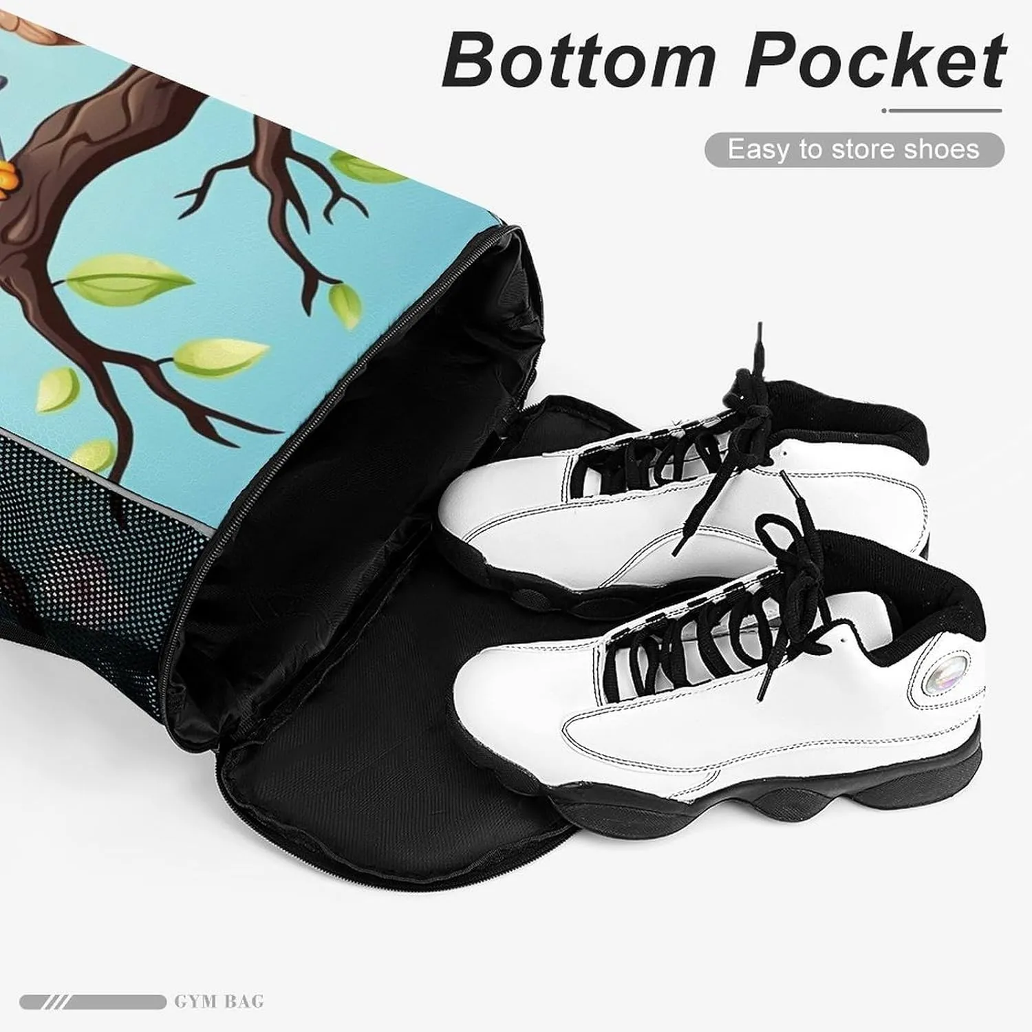Gym Bag for Women Men Owls on A BranchTravel Duffel Bag Large Capacity Sports Drawstring Backpack