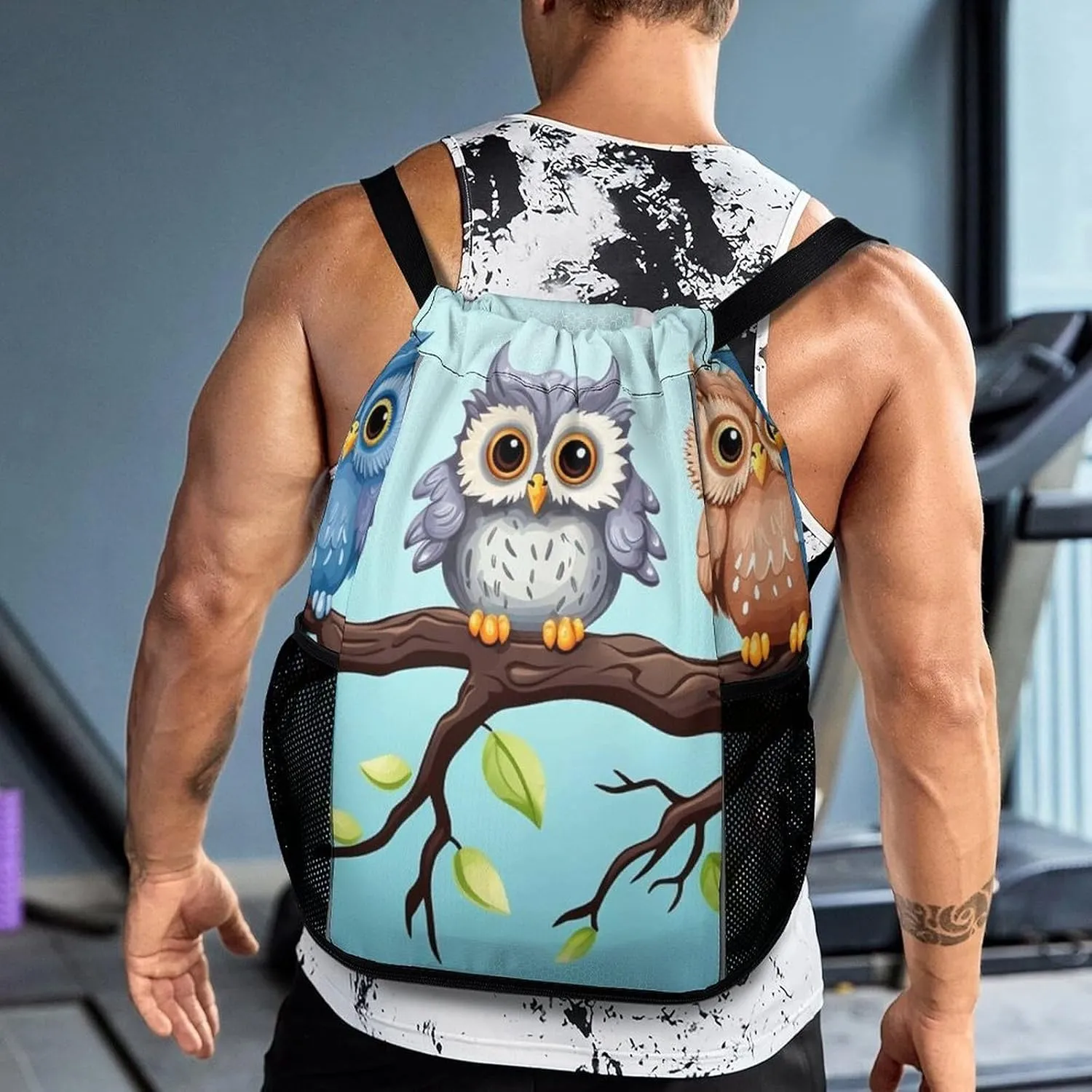 Gym Bag for Women Men Owls on A BranchTravel Duffel Bag Large Capacity Sports Drawstring Backpack