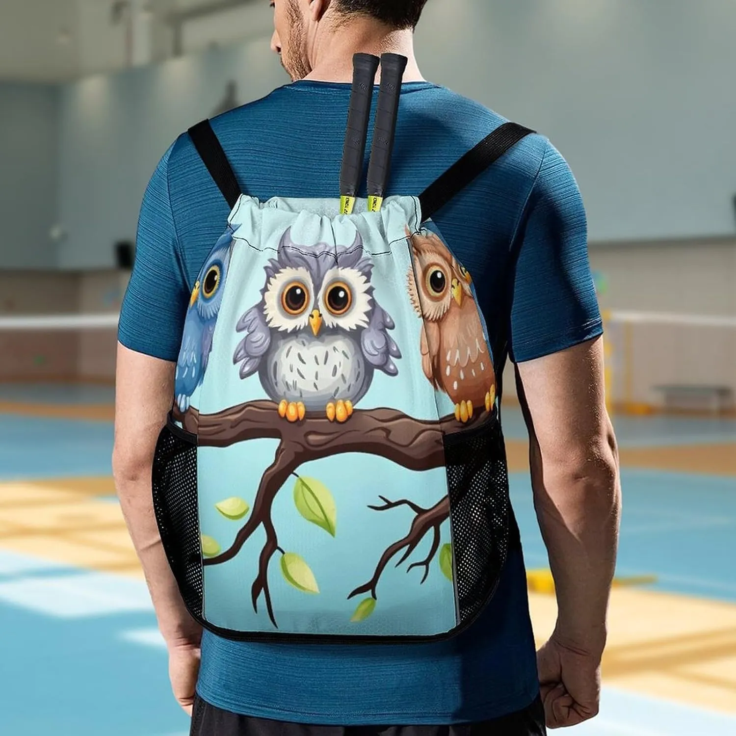 Gym Bag for Women Men Owls on A BranchTravel Duffel Bag Large Capacity Sports Drawstring Backpack