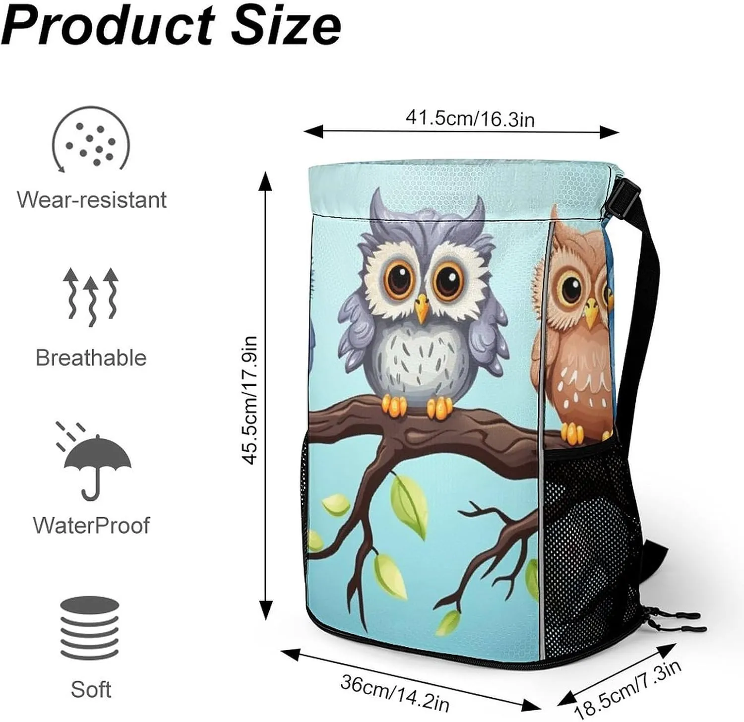 Gym Bag for Women Men Owls on A BranchTravel Duffel Bag Large Capacity Sports Drawstring Backpack