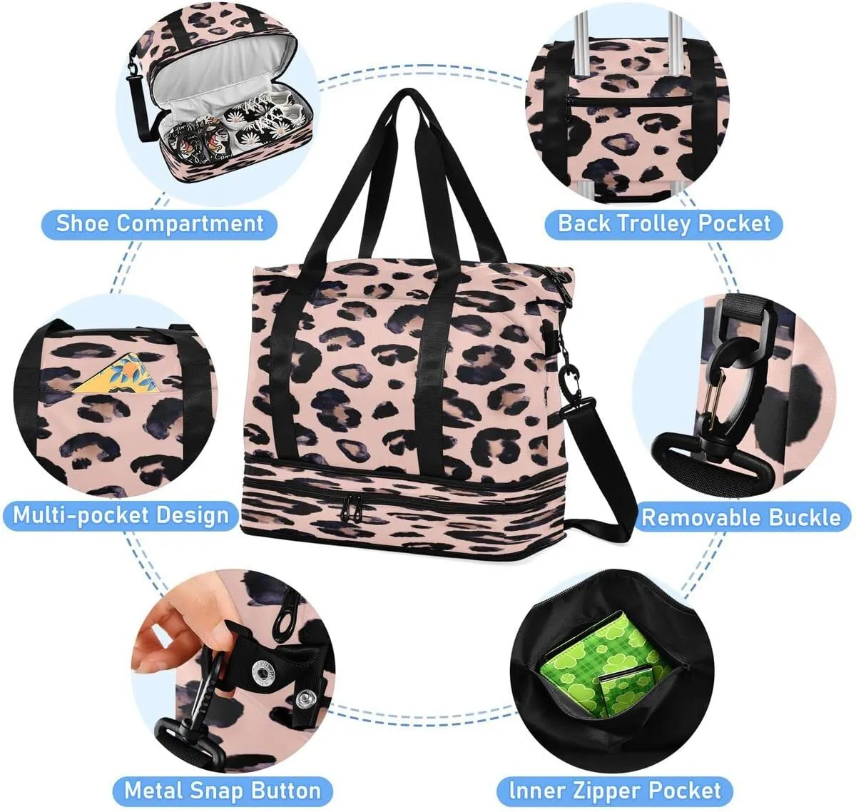 Gym Bag Sports Travel Duffel Bag Weekender Overnight Bag with Wet Pocket Shoes Compartment and Toiletry Bag Leopard Print Cheetah Pink for Travel, Business,Gym, Yoga