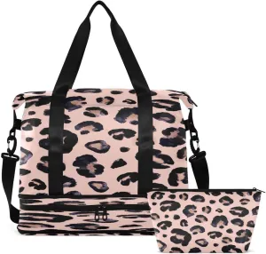 Gym Bag Sports Travel Duffel Bag Weekender Overnight Bag with Wet Pocket Shoes Compartment and Toiletry Bag Leopard Print Cheetah Pink for Travel, Business,Gym, Yoga
