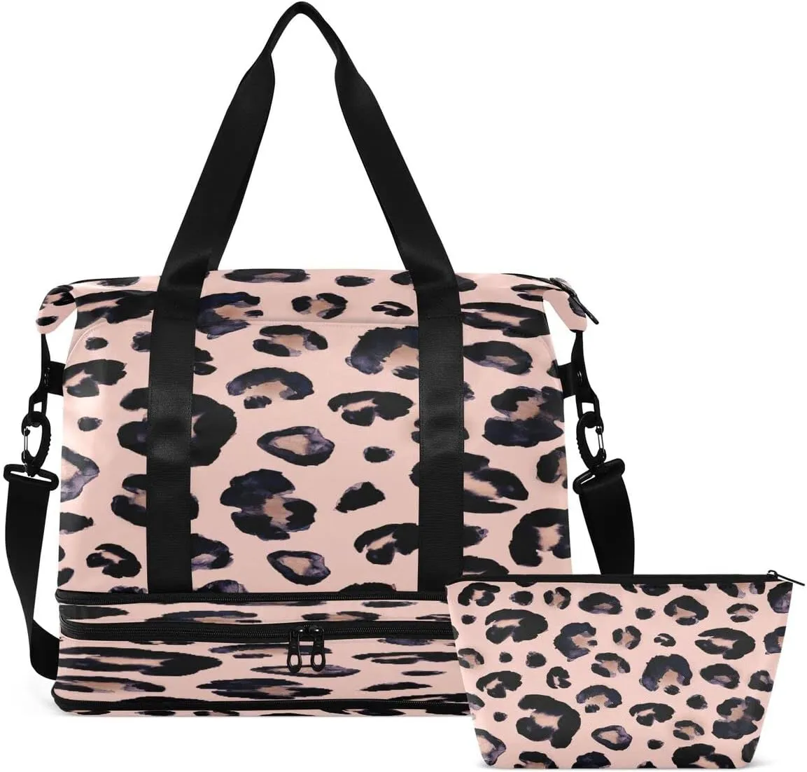 Gym Bag Sports Travel Duffel Bag Weekender Overnight Bag with Wet Pocket Shoes Compartment and Toiletry Bag Leopard Print Cheetah Pink for Travel, Business,Gym, Yoga