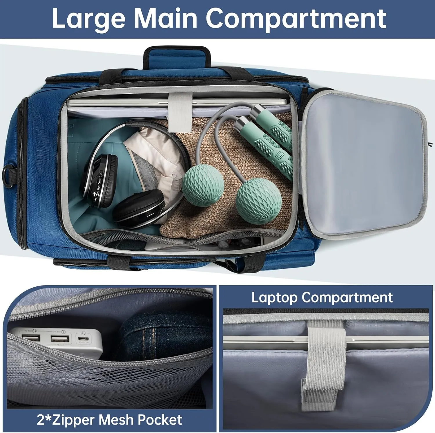 Gym Bag with Shoe Laptop Compartment for Men Women 35L Water-resistant Sports Gym Duffle Backpack Travel Duffle Bag with Wet Pocket Weekender Overnight Carry On Backpack (Dark Blue)