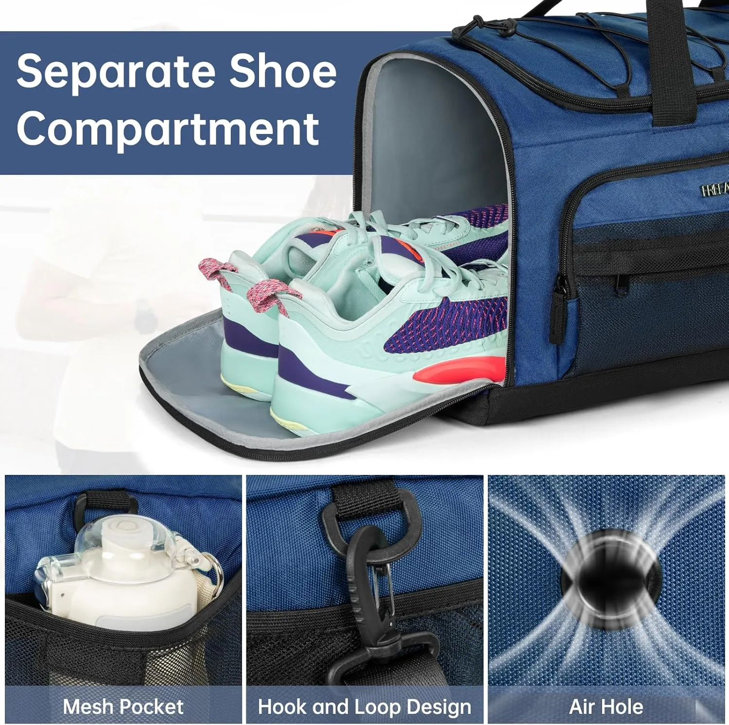 Gym Bag with Shoe Laptop Compartment for Men Women 35L Water-resistant Sports Gym Duffle Backpack Travel Duffle Bag with Wet Pocket Weekender Overnight Carry On Backpack (Dark Blue)