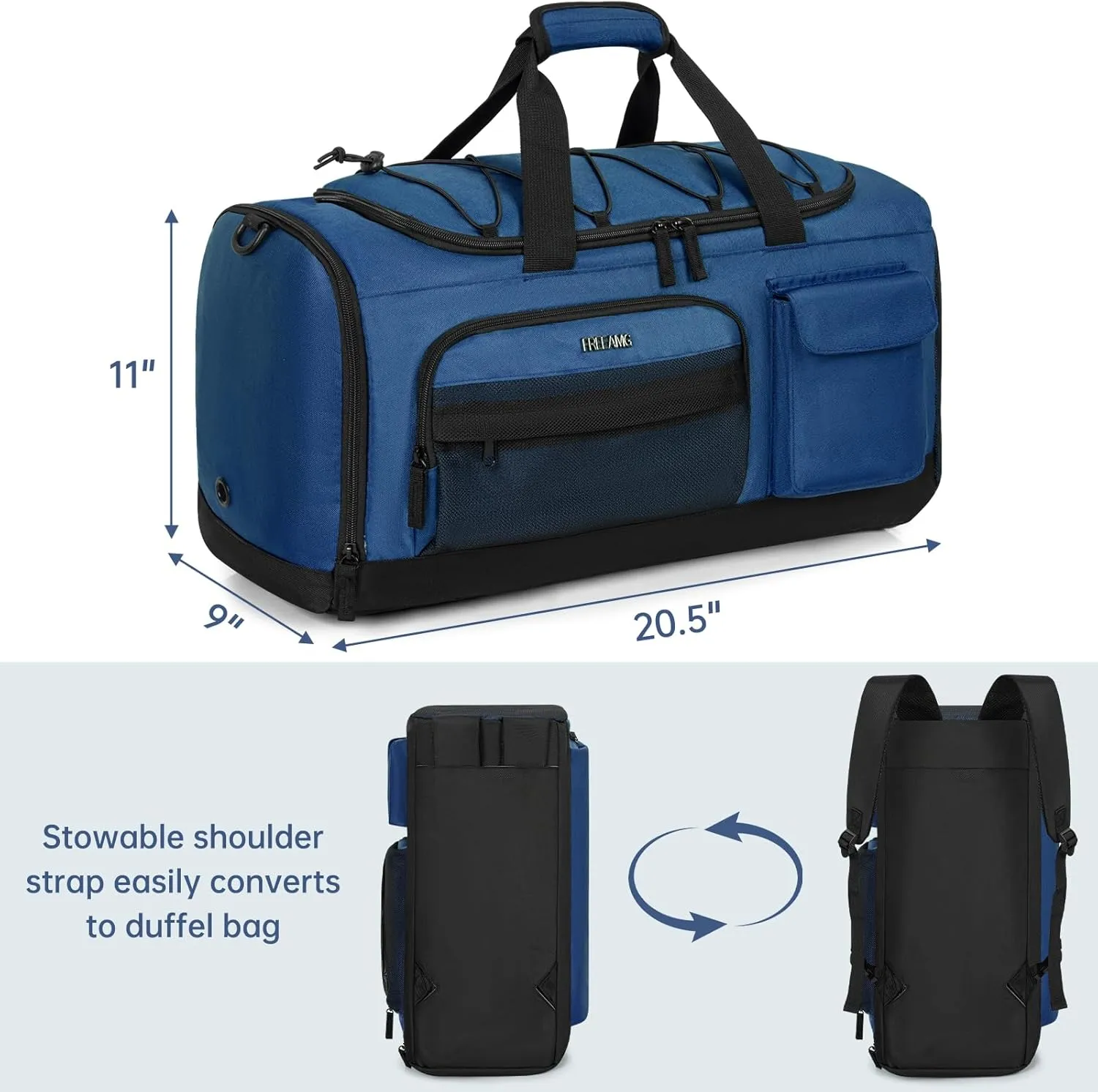 Gym Bag with Shoe Laptop Compartment for Men Women 35L Water-resistant Sports Gym Duffle Backpack Travel Duffle Bag with Wet Pocket Weekender Overnight Carry On Backpack (Dark Blue)