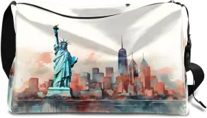Gym Bags for Men 14.8 Inch Lightweight Carry On Bags for Airplanes Waterproof Duffle Bag for Travel, Famous Statue of Liberty Drawing