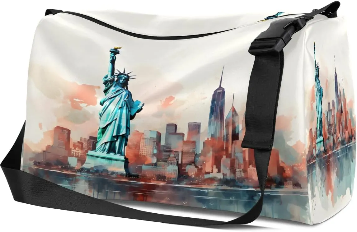 Gym Bags for Men 14.8 Inch Lightweight Carry On Bags for Airplanes Waterproof Duffle Bag for Travel, Famous Statue of Liberty Drawing