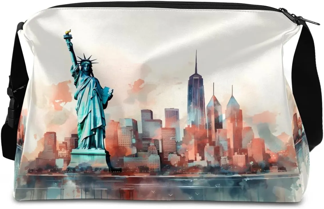 Gym Bags for Men 14.8 Inch Lightweight Carry On Bags for Airplanes Waterproof Duffle Bag for Travel, Famous Statue of Liberty Drawing