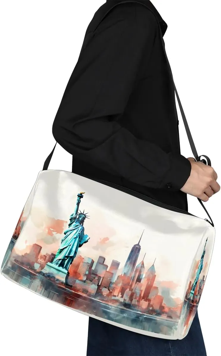 Gym Bags for Men 14.8 Inch Lightweight Carry On Bags for Airplanes Waterproof Duffle Bag for Travel, Famous Statue of Liberty Drawing