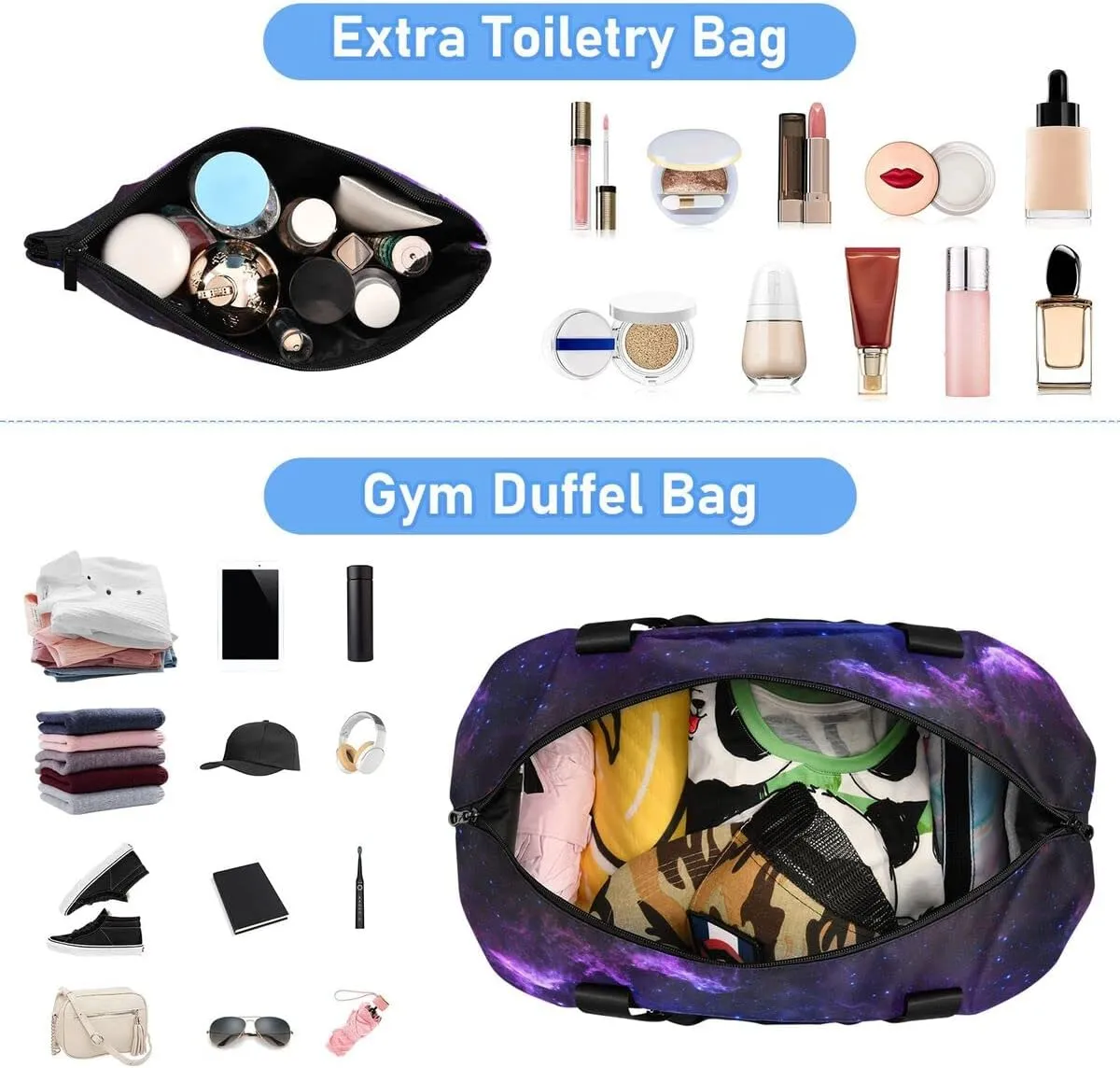Gym Sports Travel Duffel Bag Weekender Overnight Bag with Wet Pocket Shoes Compartment and Toiletry Starry Sky for Travel, Business,Gym, Yoga