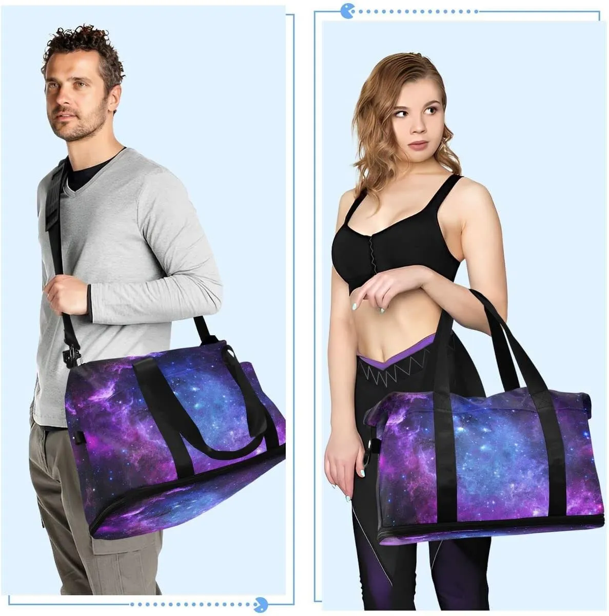 Gym Sports Travel Duffel Bag Weekender Overnight Bag with Wet Pocket Shoes Compartment and Toiletry Starry Sky for Travel, Business,Gym, Yoga