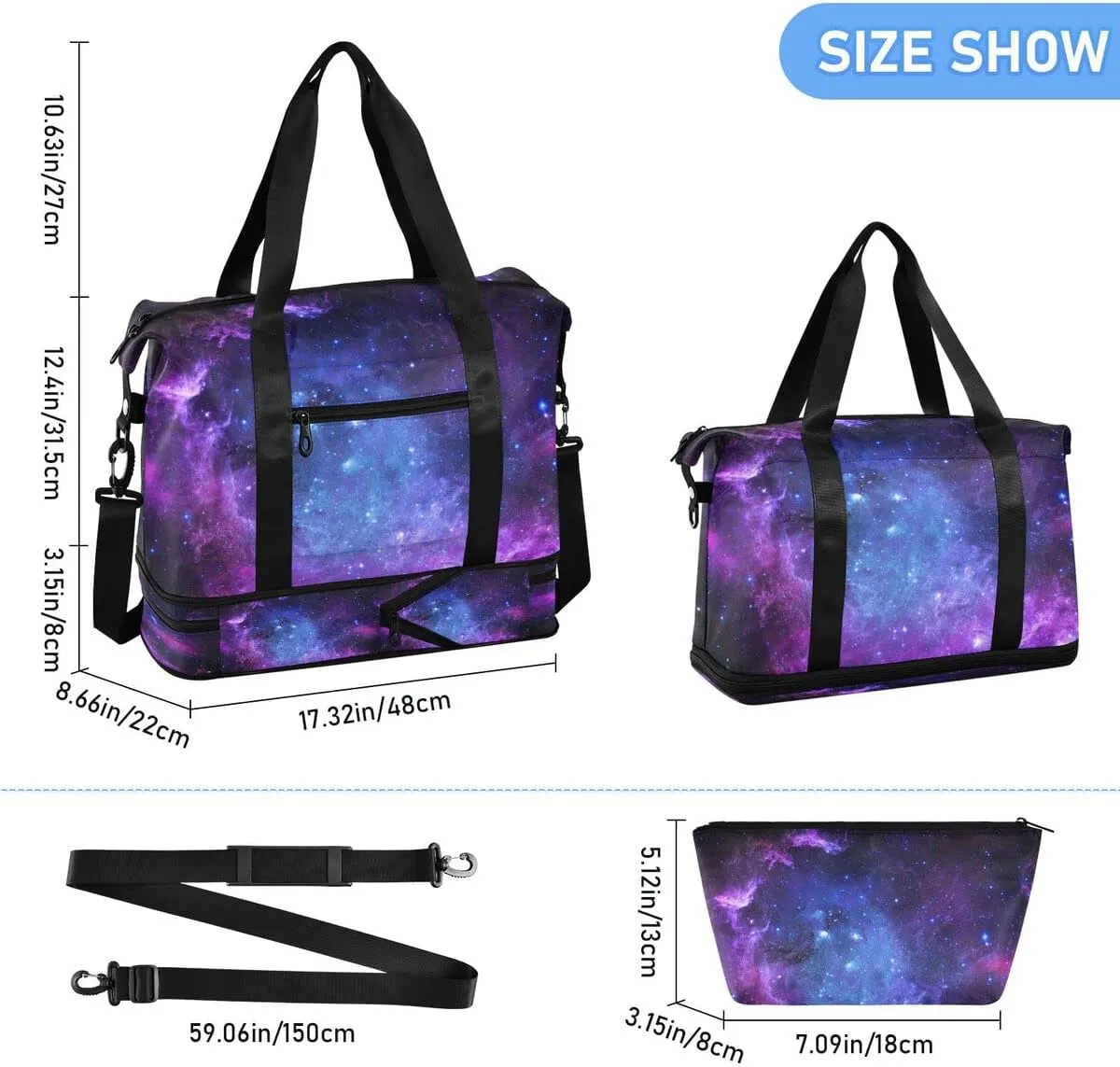 Gym Sports Travel Duffel Bag Weekender Overnight Bag with Wet Pocket Shoes Compartment and Toiletry Starry Sky for Travel, Business,Gym, Yoga