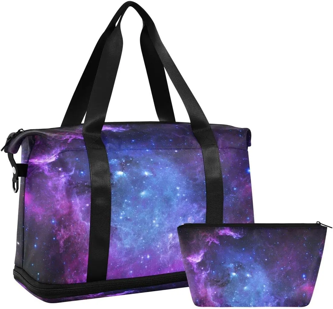 Gym Sports Travel Duffel Bag Weekender Overnight Bag with Wet Pocket Shoes Compartment and Toiletry Starry Sky for Travel, Business,Gym, Yoga