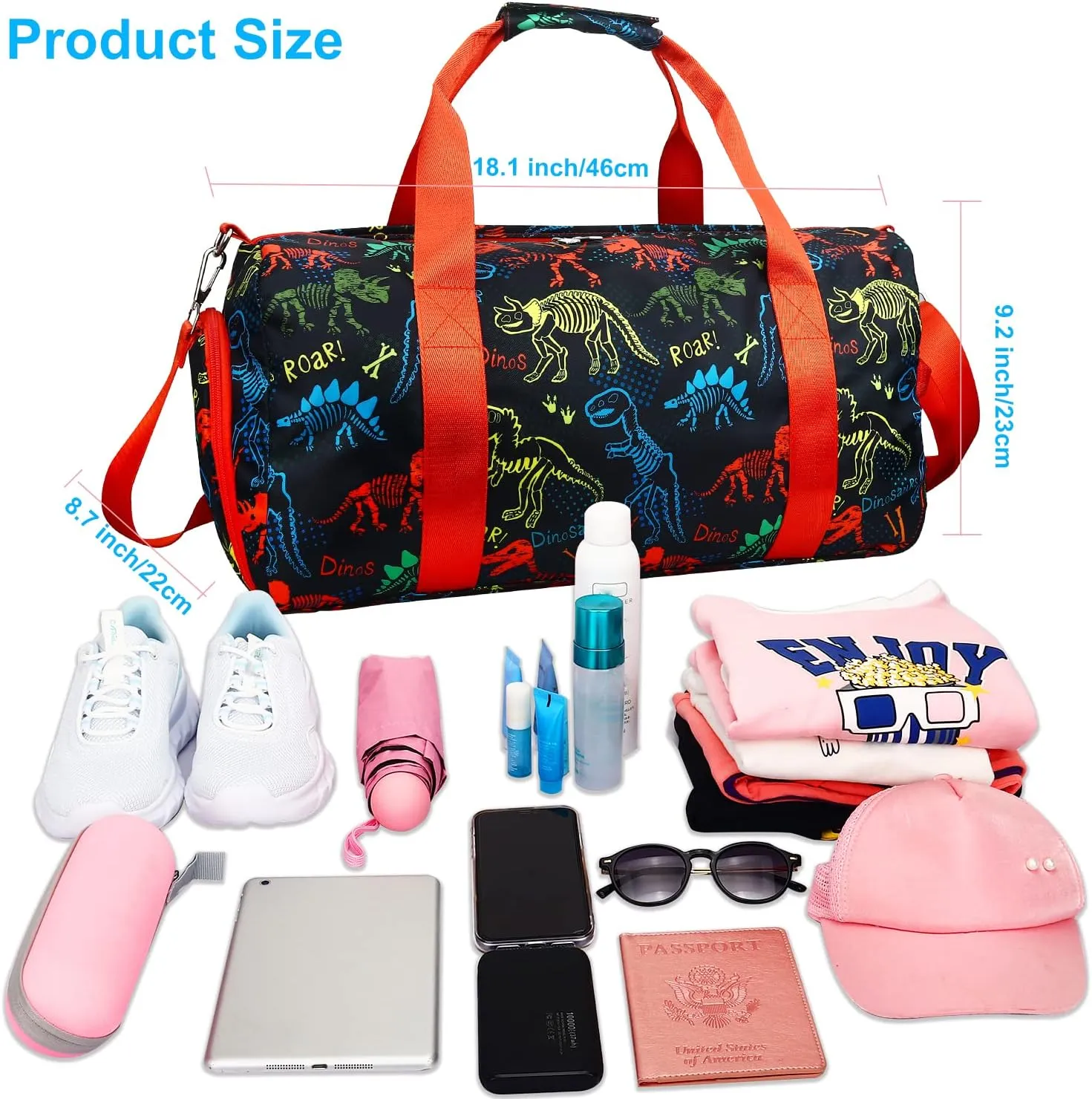 Gym Travel Duffle Bag for Boys - Sports Dance Bag with Shoe Compartment & Wet Pocket Binosaur Kids Travel Bag Teens Weekender Sleepover Carry On Bag