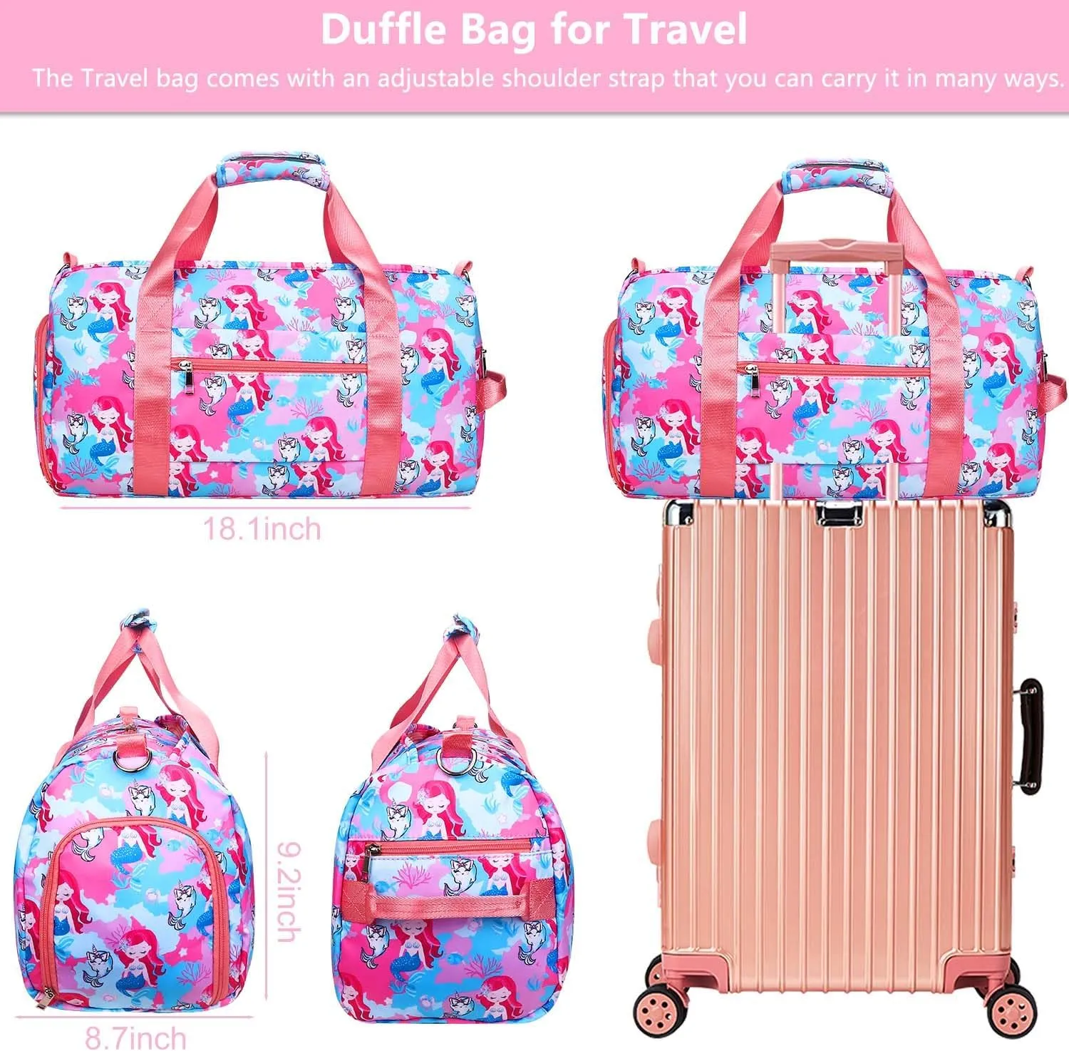 Gym Travel Duffle Bag for Girls - Gymnastics Sports Dance Bag with Shoe Compartment & Wet Pocket Panda Kids Travel Bag Teens Weekender Sleepover Carry On Bag