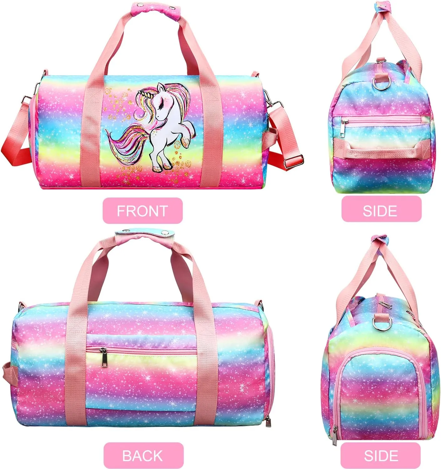 Gym Travel Duffle Bag for Girls - Gymnastics Sports Dance Bag with Shoe Compartment & Wet Pocket Panda Kids Travel Bag Teens Weekender Sleepover Carry On Bag